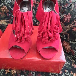 Frederick's of Hollywood Red Velvet 4" Stilettos Size 8